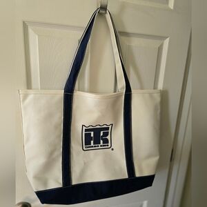 Cream and Navy Canvas Tote Bag By Thermo King